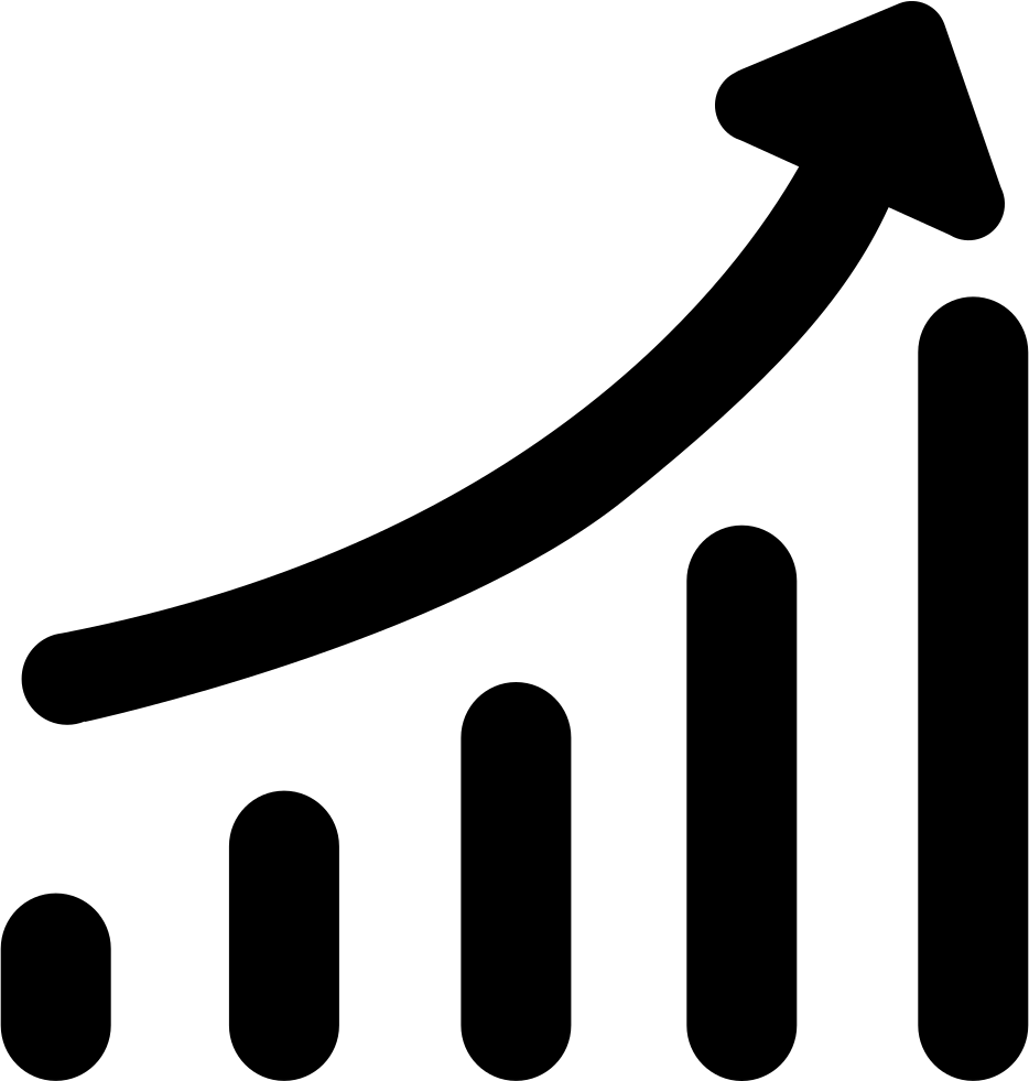 Bar Graph 桌布 壁紙 — 黑色向上箭頭在白色背景上翱翔於上升的條形圖條之上。