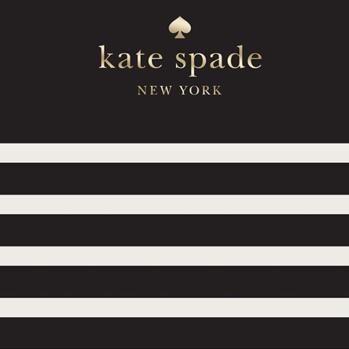 kate spade 桌布 壁紙 — 黑色和奶油色水平條紋，頂部有金色 kate spade new york 標誌。