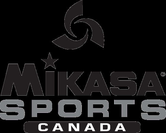 標誌 桌布 壁紙 — 黑色和灰色的Mikasa Sports Canada標誌，帶有風格化漩渦標誌和星形，位於粗體文字上方，背景為白色。