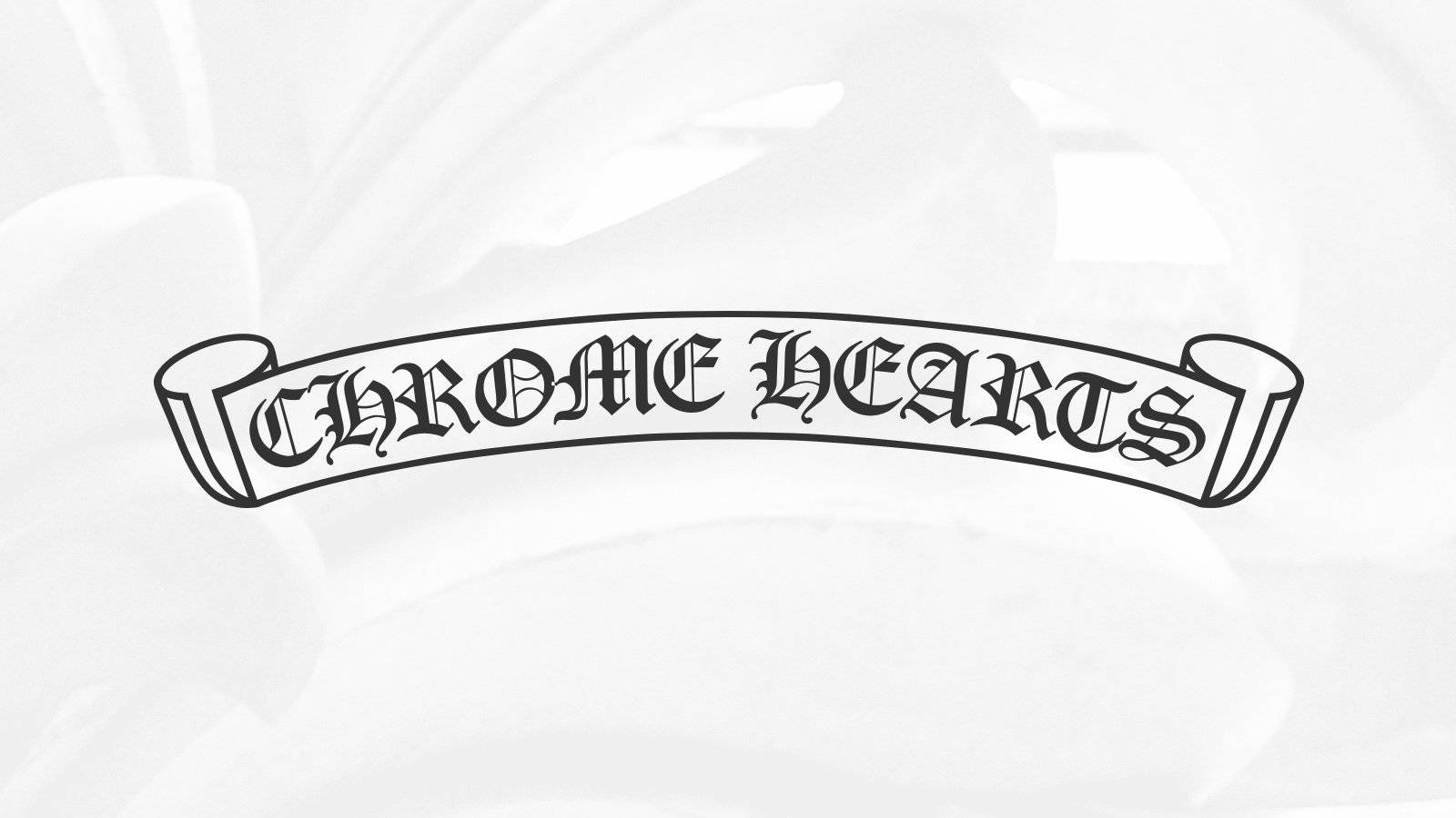 克羅姆哈特 桌布 壁紙 — 黑色哥德式 'CHROME HEARTS' 標誌，位於白色紋理背景上，帶有柔和陰影。