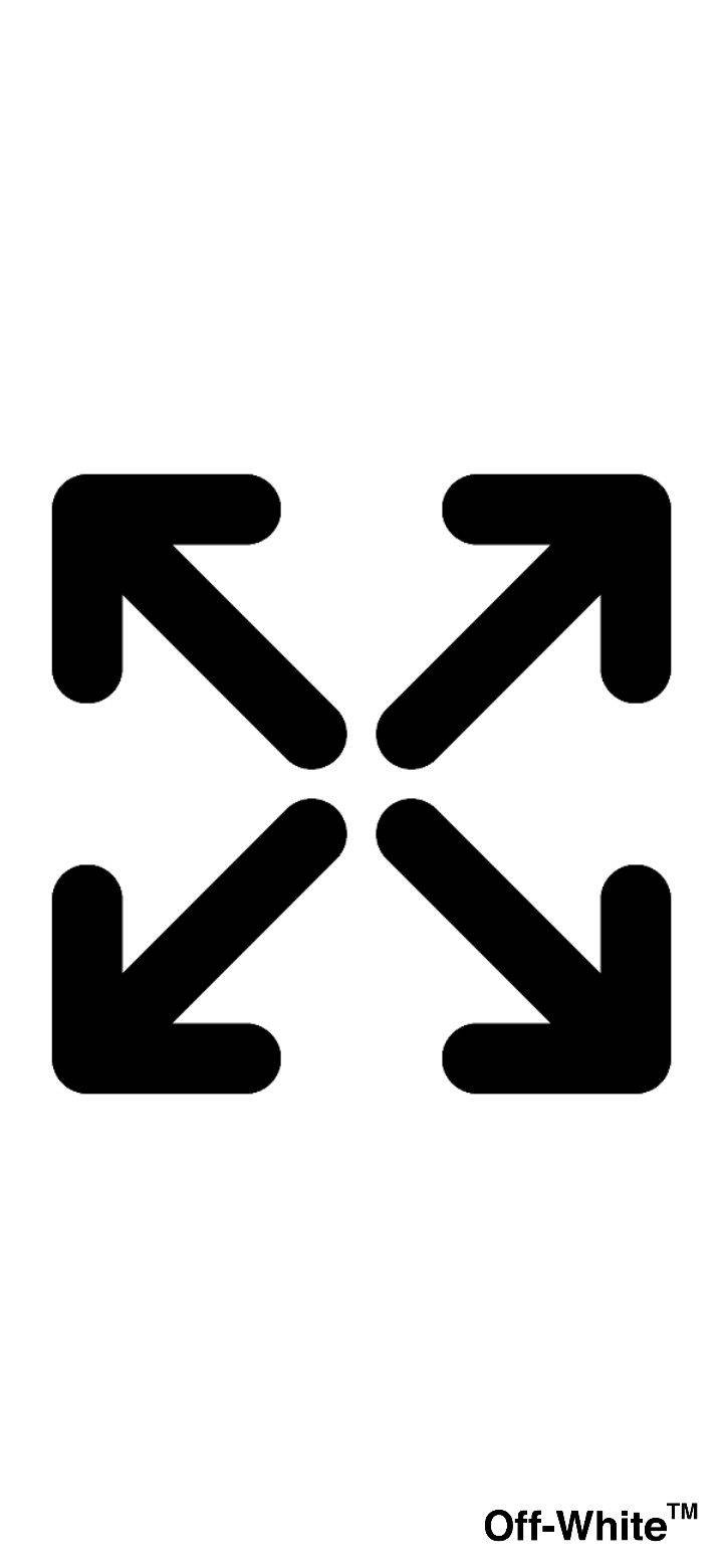 Off White Logo 桌布 壁紙 — 黑色四向箭頭在純白背景上向外指向，帶有 Off-White 商標。