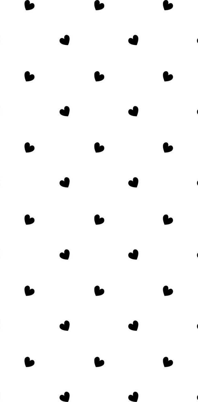 Dot 桌布 壁紙 — 黑色心形散落在純白背景上，形成極簡重複圖案。