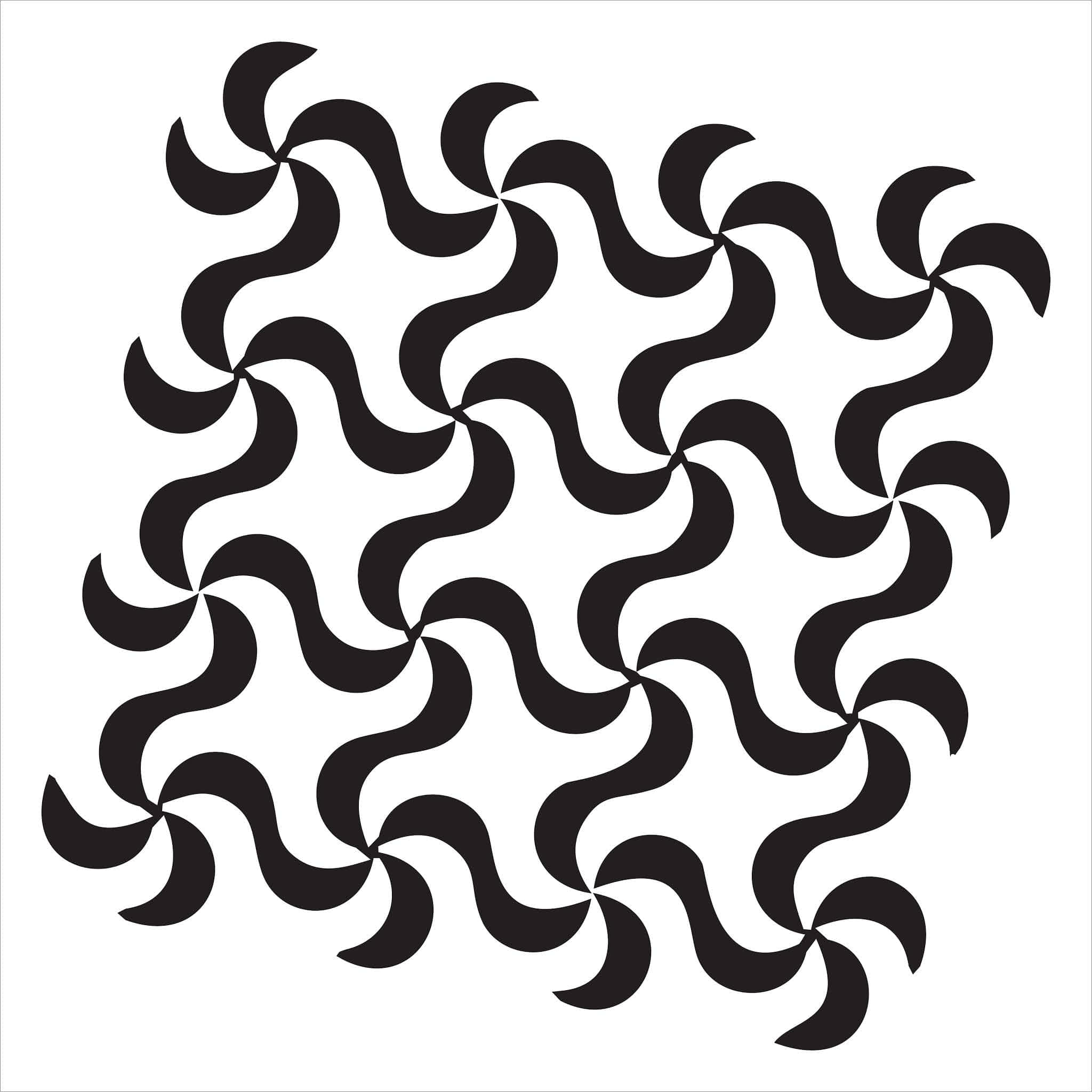 Black And White Geometric 桌布 壁紙 — 黑色抽象漩渦在純白背景上以催眠般的幾何圖案向外輻射。
