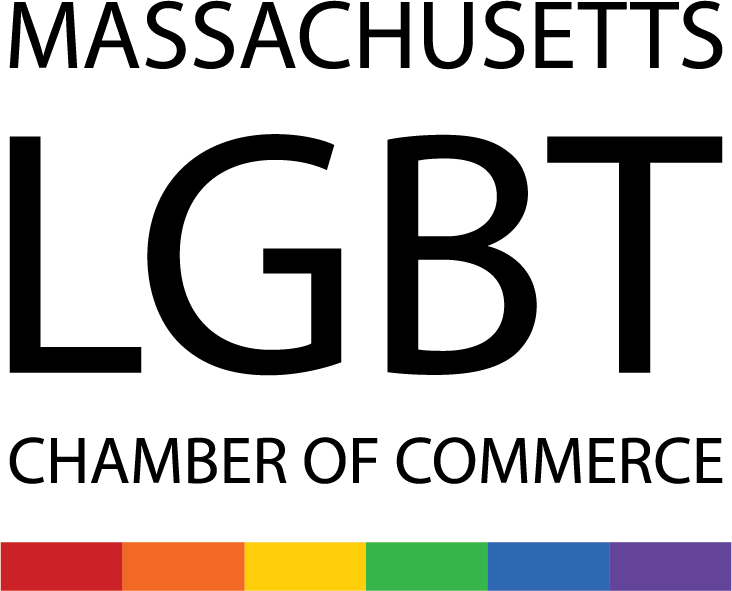 LGBT 桌布 壁紙 — 黑色文字在彩虹色條上方寫著 Massachusetts LGBT Chamber of Commerce。