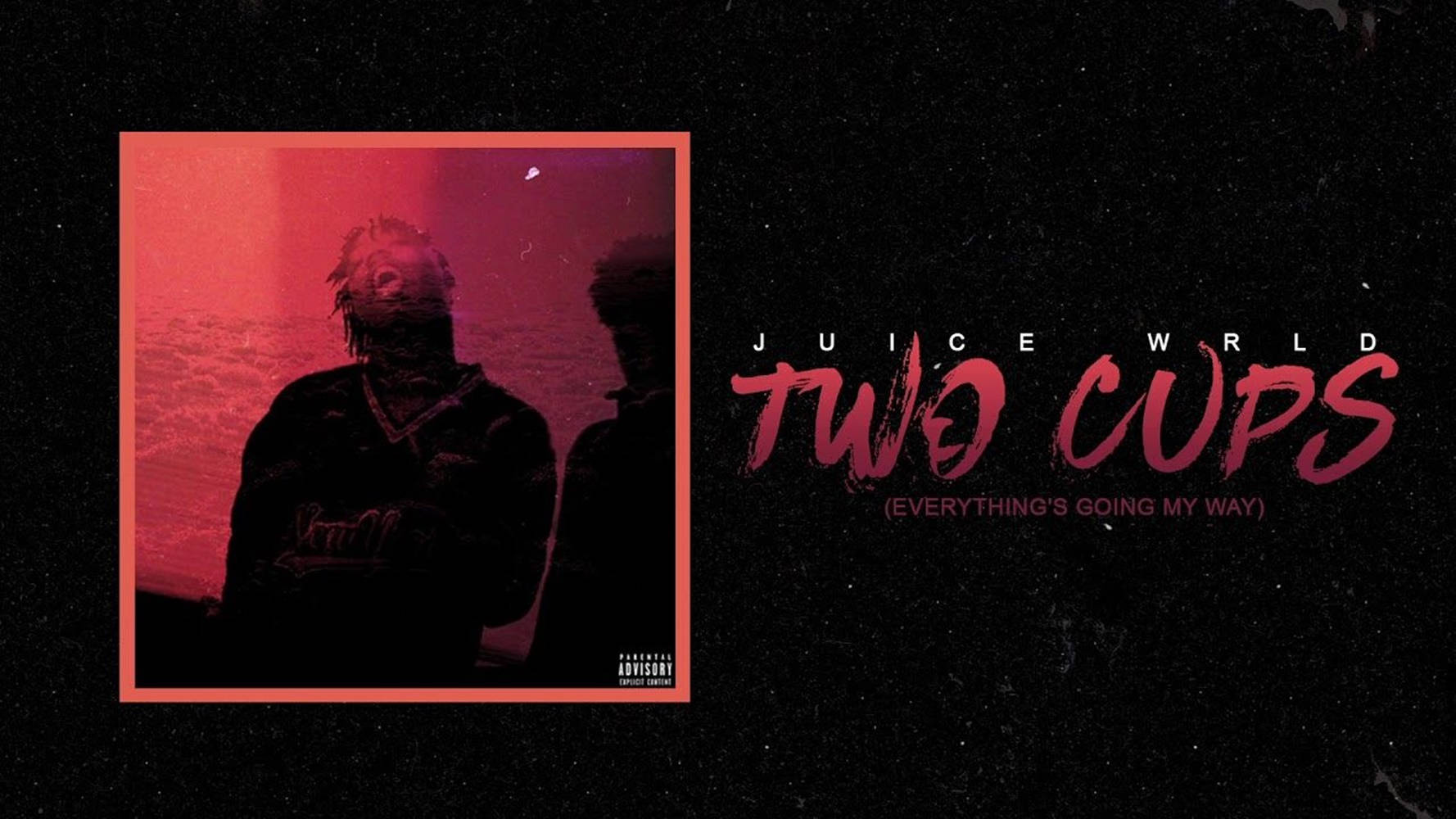 Juice WRLD 的《Two Cups》專輯封面，帶有紅色燈光的剪影和粗體粉紅色文字。 — Juice Wrld 壁紙