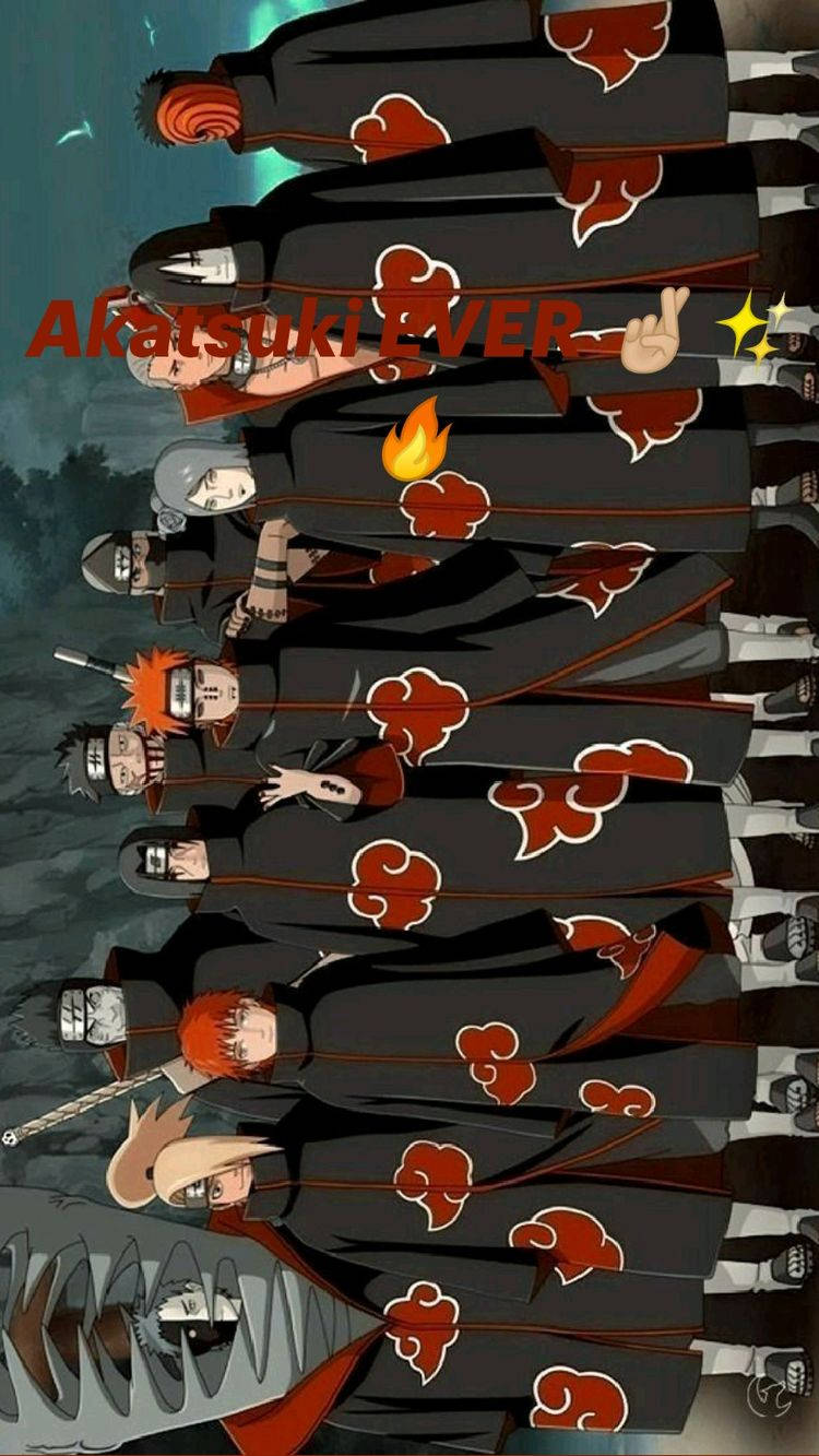Itachi And Kisame 桌布 壁紙 — 黑色斗篷上帶有紅色雲紋的曉組織成員垂直排列，背景是黑暗風暴的天空。