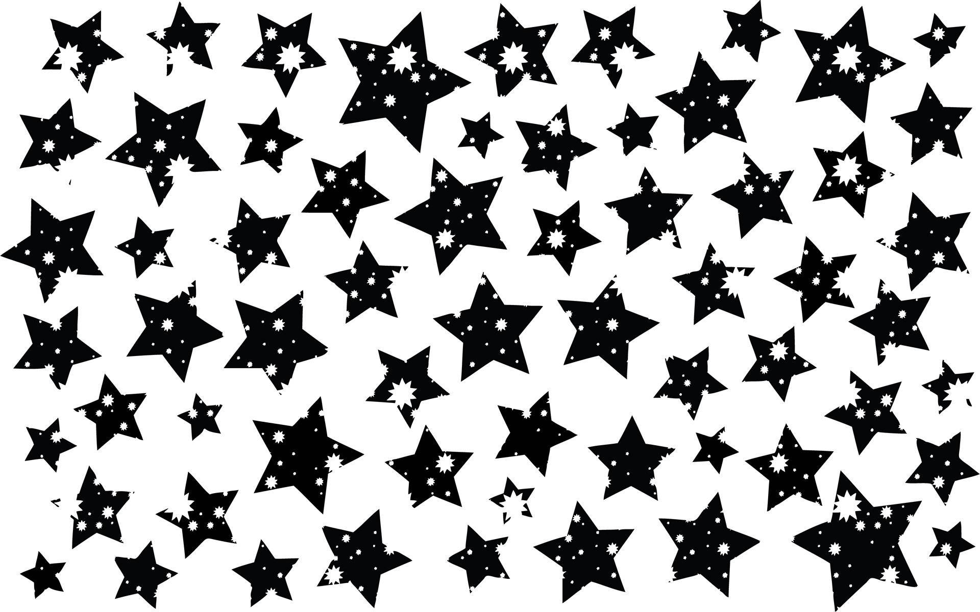 Stars 桌布 壁紙 — 黑色星星形狀，帶有白色斑點，散落在純白色背景上。