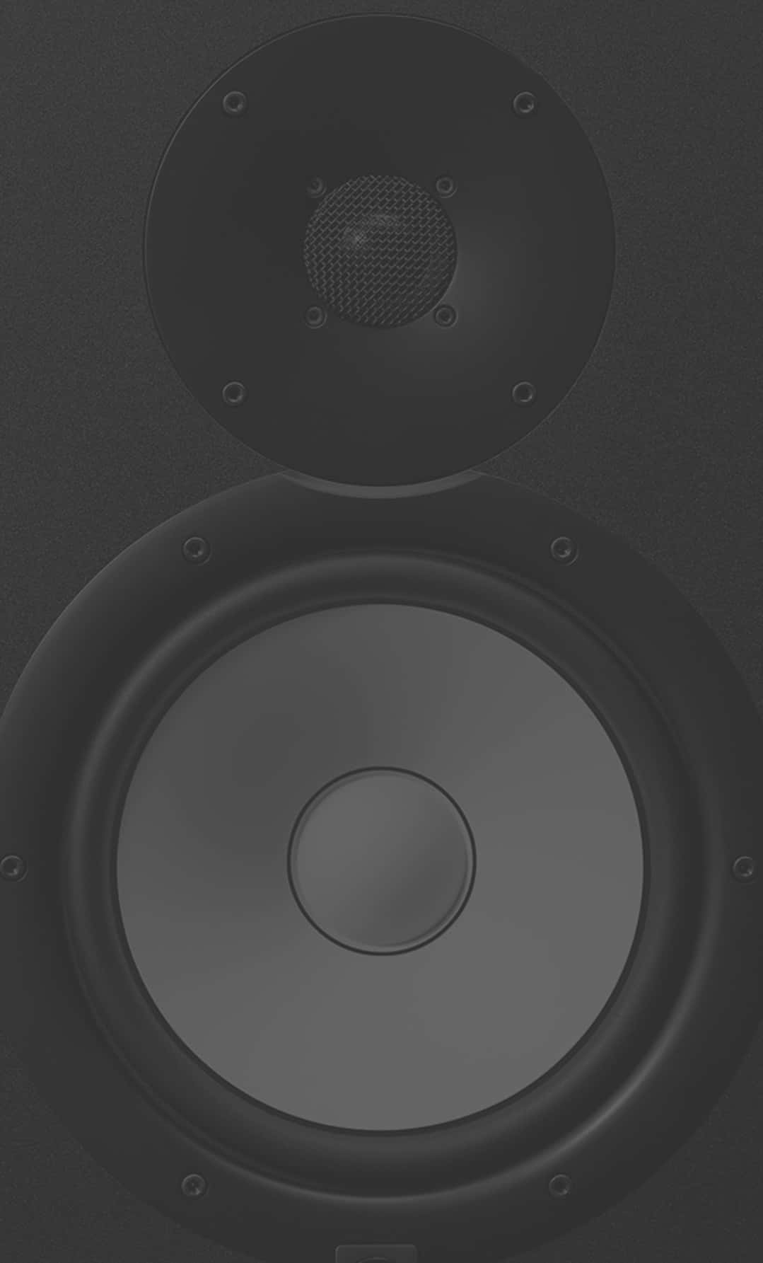Noisemaker 桌布 壁紙 — 黑色時尚喇叭的特寫，帶有紋理格柵和大低音揚聲器，背景為深色。