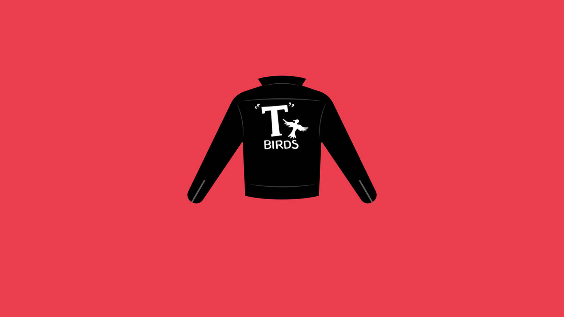 油脂 桌布 壁紙 — 黑色校園夾克，紅色背景上有白色「T BIRDS」標誌。