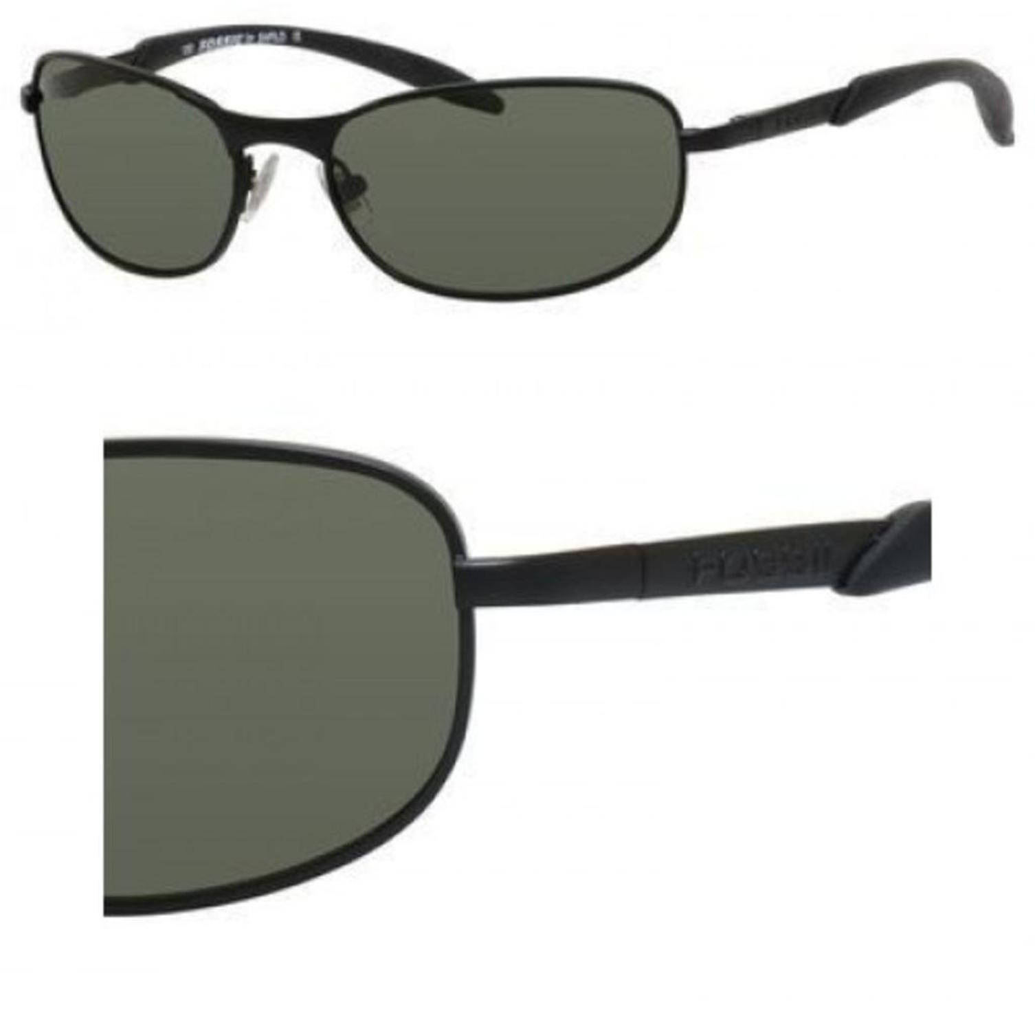 Sunglasses 桌布 壁紙 — 黑色框長方形太陽眼鏡，深綠色鏡片，以頂視圖和側視圖顯示在白色背景上。