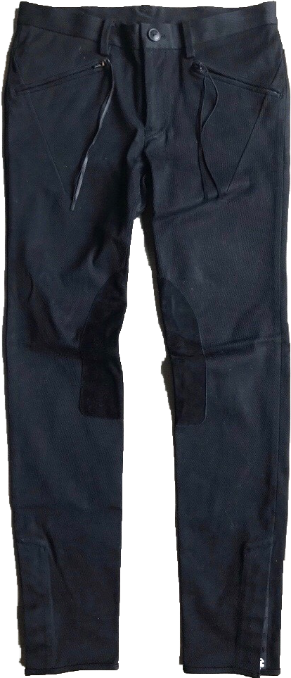 Clothes 桌布 壁紙 — 黑色燈芯絨長褲，帶有加固膝蓋補丁和拉鍊口袋，展示在純色背景上。