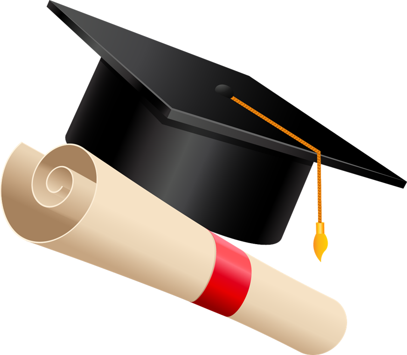 Diploma 桌布 壁紙 — 黑色畢業帽配金色流蘇，旁邊放著一個用紅色絲帶密封的捲起文憑，背景為深色。