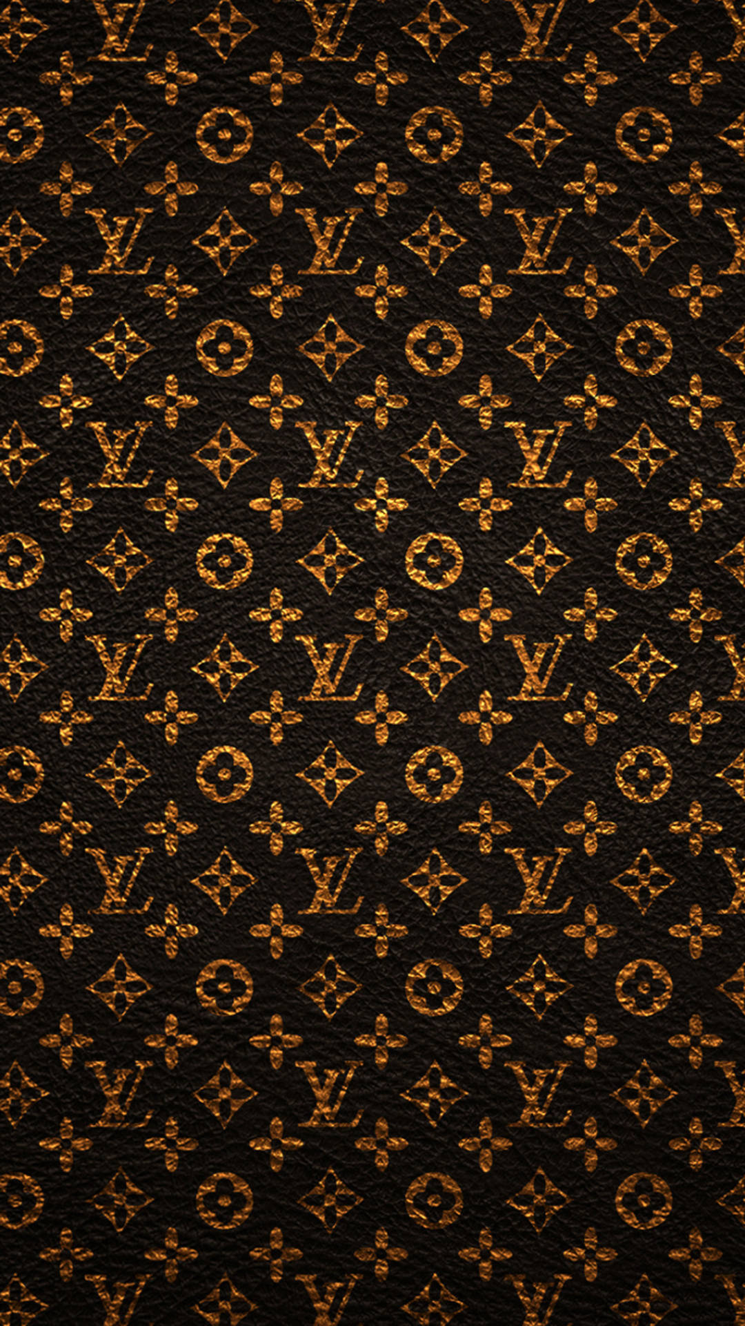 黑色皮革，帶有金色 Louis Vuitton 字母組合圖案壓印。
