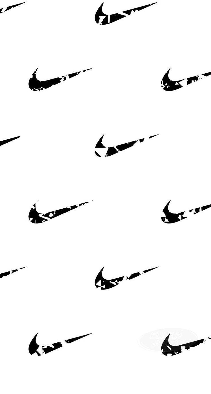 Swoosh 桌布 壁紙 — 黑色磨損的Nike swoosh標誌散落在乾淨的白色背景上，形成重複圖案。