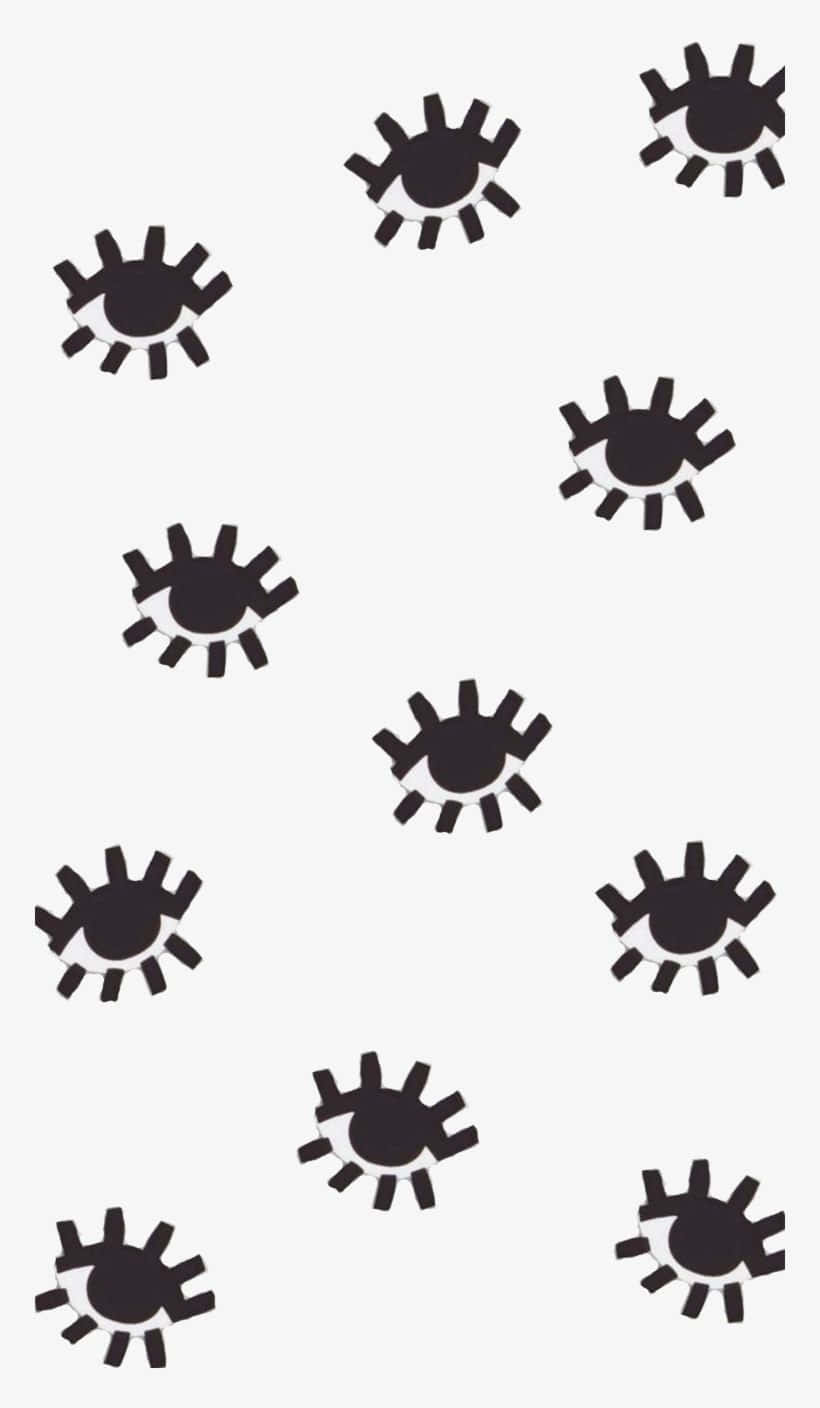 Evil Eye 桌布 壁紙 — 黑色簡約太陽圖示隨機散落在純白背景上。