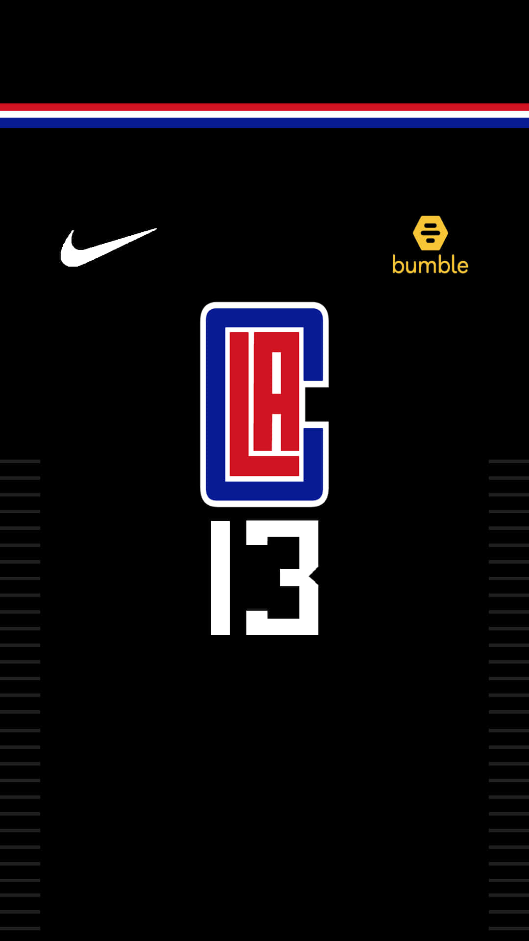 NBA 桌布 壁紙 — 黑色籃球球衣，印有LA快艇隊標誌、13號、Nike和Bumble贊助商標誌。