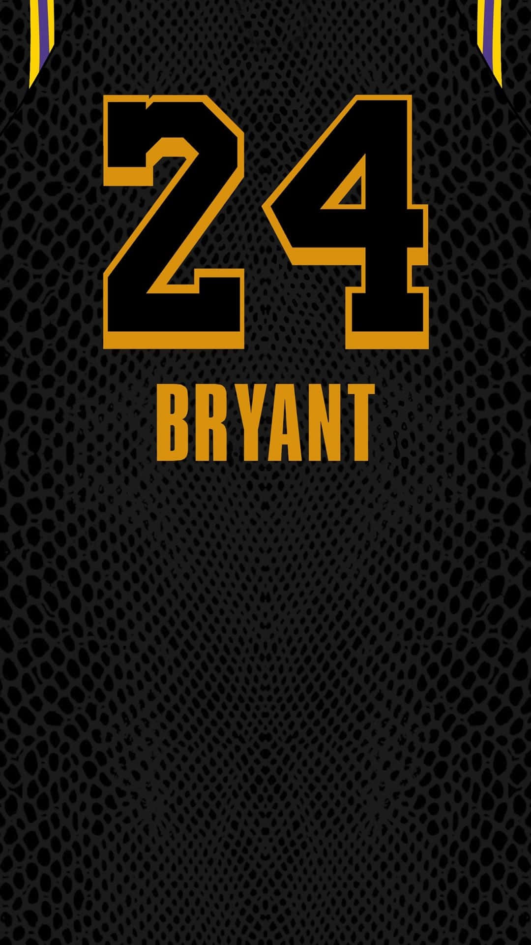 Kobe Bryant Basketball 桌布 壁紙 — 黑色籃球球衣近距離特寫，布料上有粗體金色24號和Bryant名字。