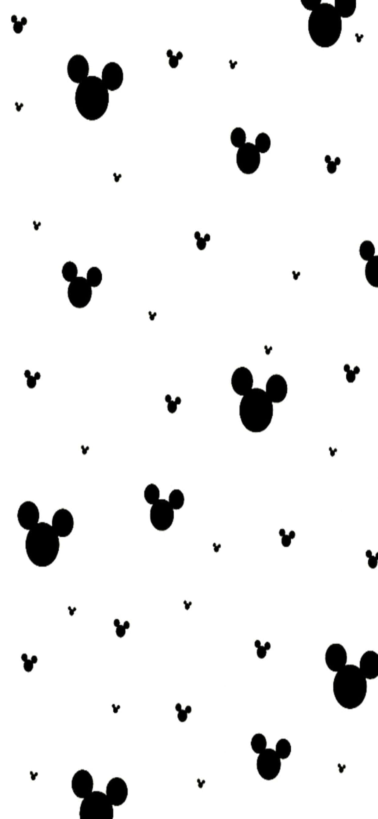 iPhone Xs Max Disney 桌布 壁紙 — 黑色米奇老鼠頭剪影散落在純白背景上，形成有趣的重复圖案。
