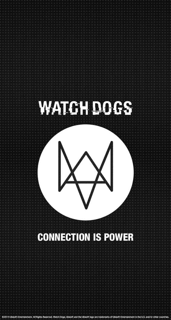 Watch Dogs 桌布 壁紙 — 黑色紋理桌布，印有Watch Dogs標誌及粗體白色標語「連接就是力量」。
