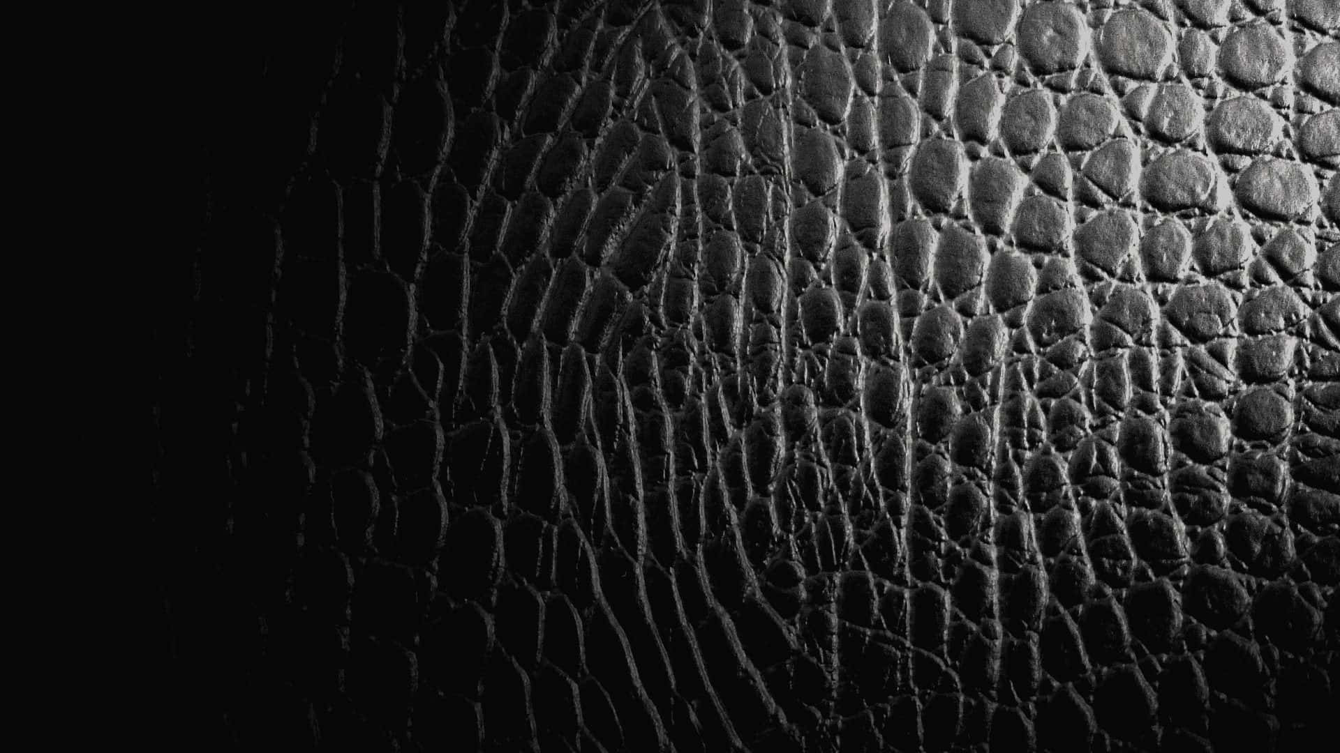 texture 桌布 壁紙 — 黑色紋理皮革表面的特寫，戲劇性的燈光突顯其顆粒狀圖案。