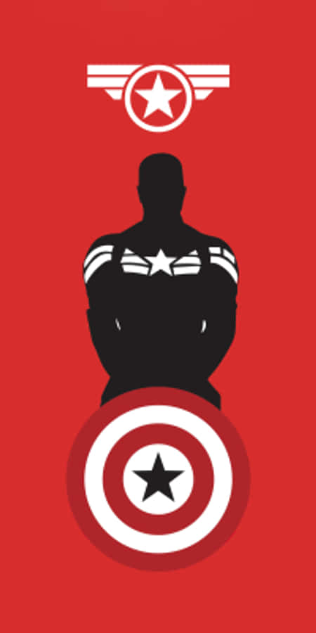 Captain America Android 桌布 壁紙 — 黑色美國隊長的剪影，背景為大膽的紅色，上方有他的盾牌和翅膀標誌。