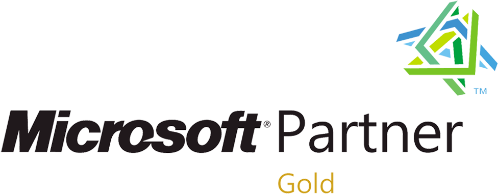 microsoft 桌布 壁紙 — 黑色背景，帶有Microsoft Partner Gold標誌、彩色幾何圖標和金色文字。