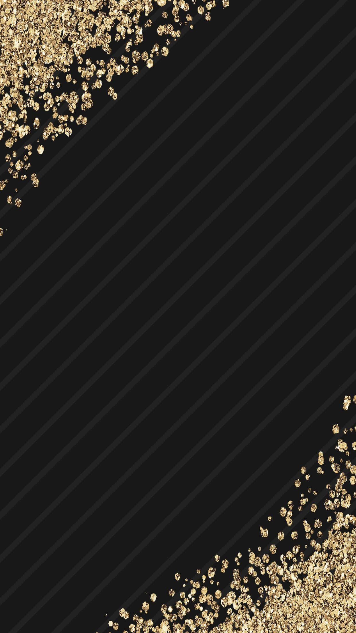Elegant Black And Gold 桌布 壁紙 — 黑色背景，帶有對角線條，頂部和底部角落有閃閃發光的金色亮粉點綴。