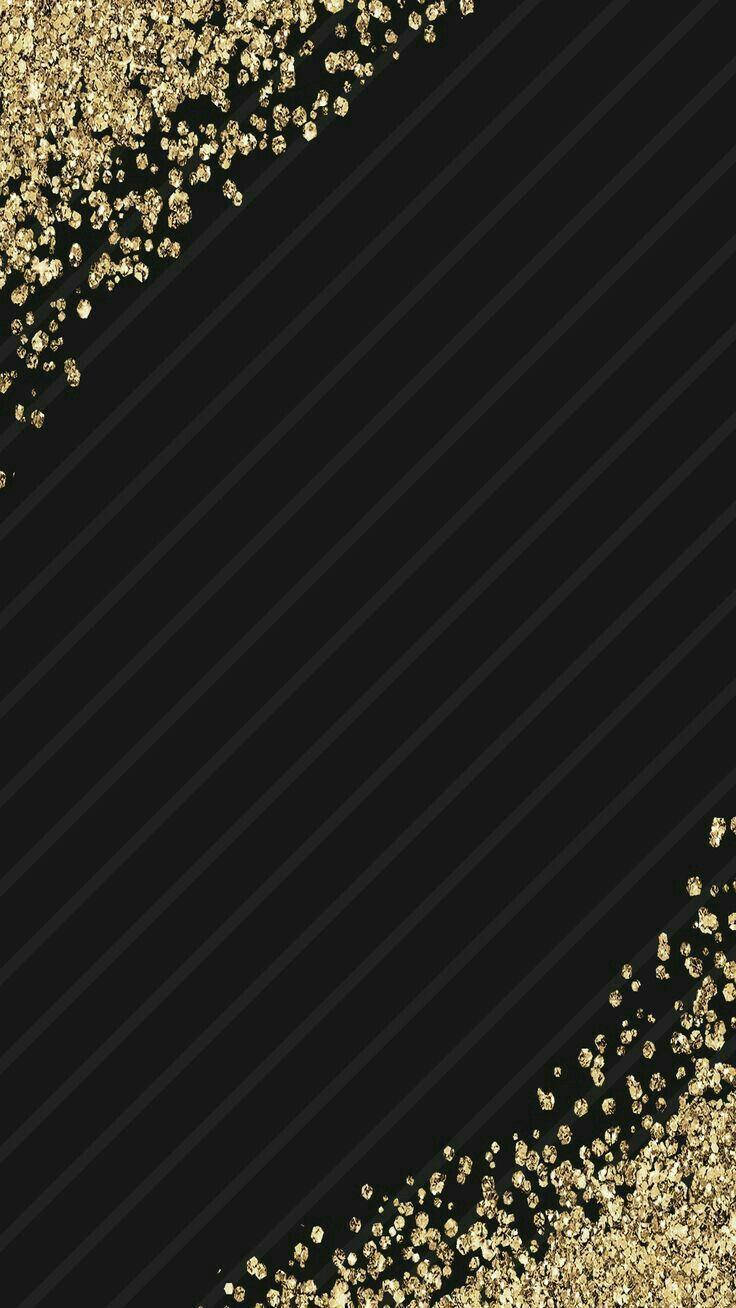 金色動態 桌布 壁紙 — 黑色背景，帶有對角線條紋，頂部和底部角落有金色閃粉點綴。