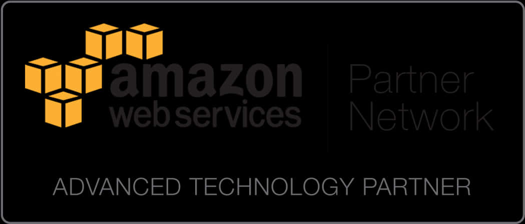 Amazon Logo 桌布 壁紙 — 黑色背景，帶有橙色 AWS 標誌和灰色文字，顯示「Advanced Technology Partner」狀態。