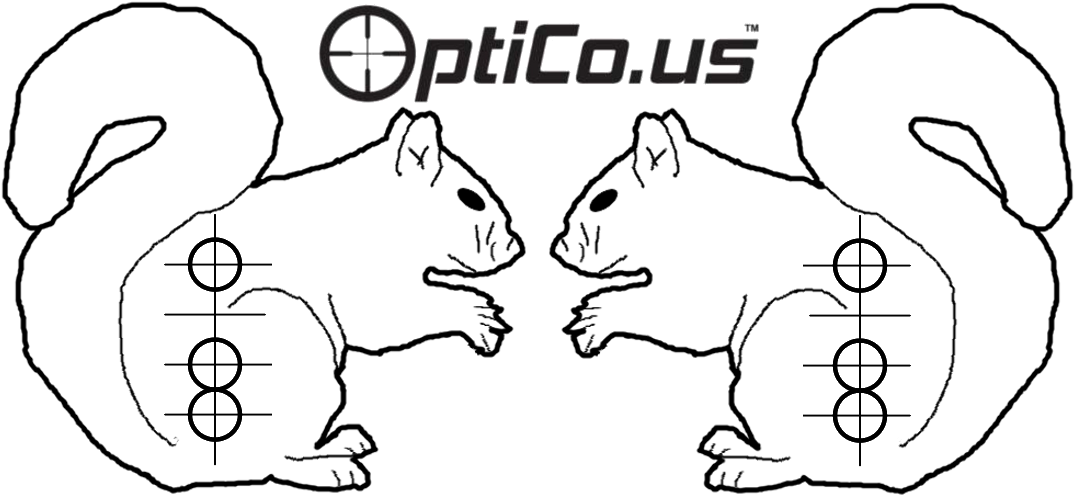 松鼠 桌布 壁紙 — 黑色背景，帶有白色 OptiCo.us 標誌，兩側各有三個垂直對齊目標。