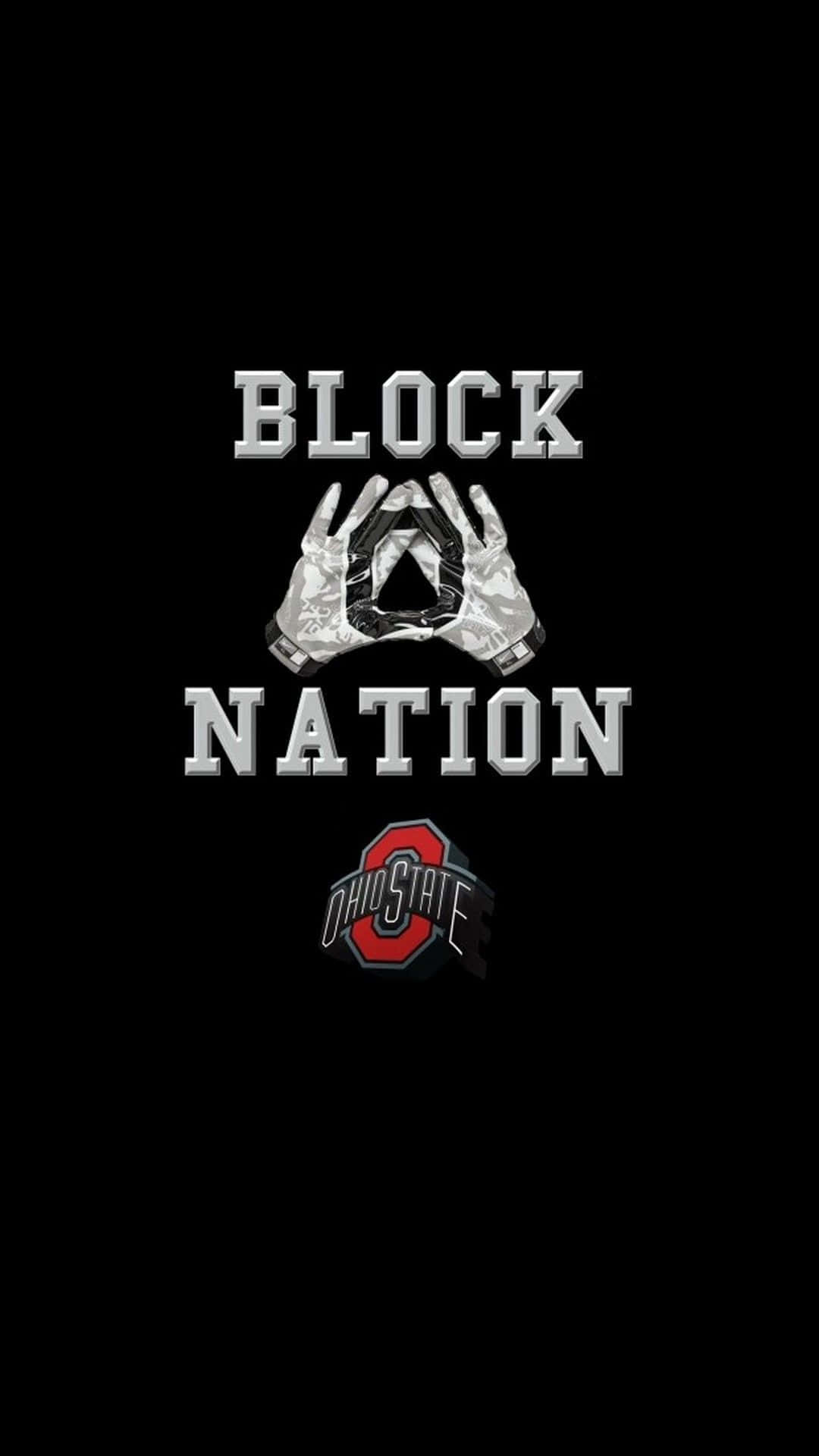 Ohio 桌布 壁紙 — 黑色背景，帶有銀色 'BLOCK NATION' 文字和俄亥俄州立大學標誌，其中雙手形成一個方塊符號。