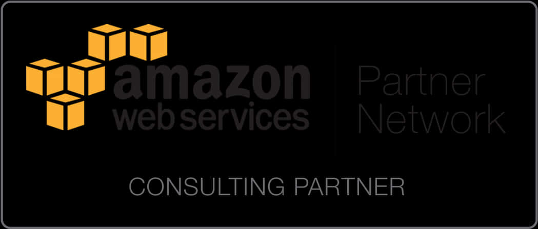 亞馬遜 桌布 壁紙 — 黑色背景，橙色 AWS 標誌和灰色文字，寫著 Amazon Web Services Partner Network Consulting Partner。