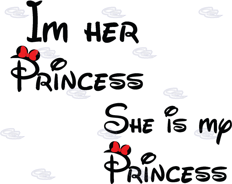 女同志 桌布 壁紙 — 黑色背景，發光藍色文字寫著「Im HER PRINCESS She is my PRINCESS」，兩個紅色蝴蝶結漂浮在風格化的雲朵中。