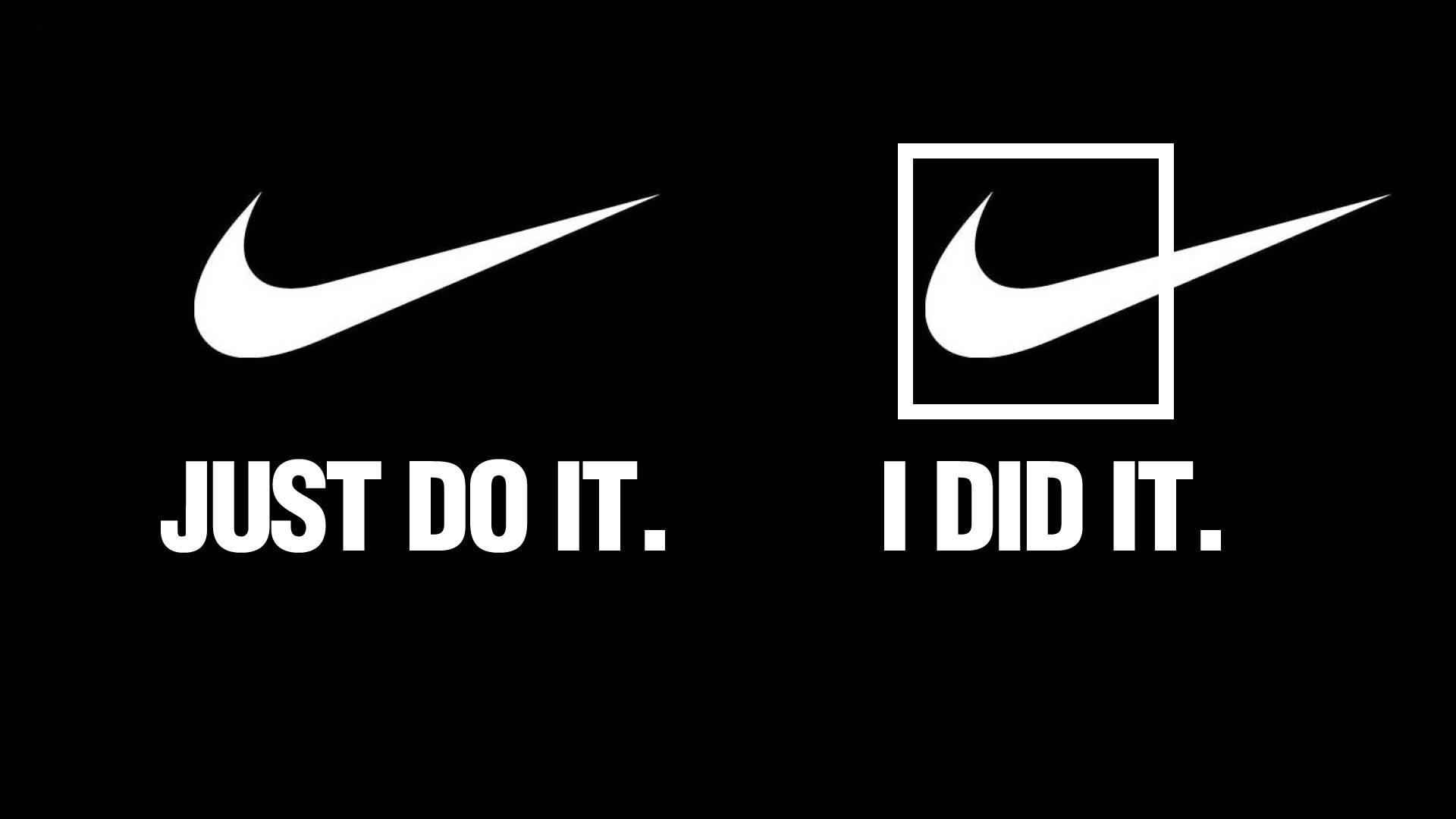 標誌 桌布 壁紙 — 黑色背景，白色Nike標誌和粗體文字「JUST DO IT」和「I DID IT」並排。