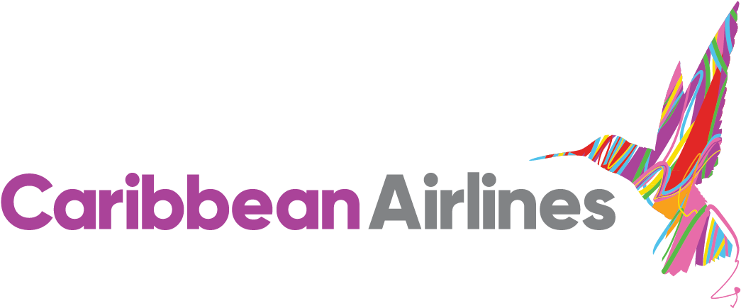 鳥 桌布 壁紙 — 黑色背景上「Caribbean Airlines」文字旁邊的鮮豔多彩蜂鳥標誌。