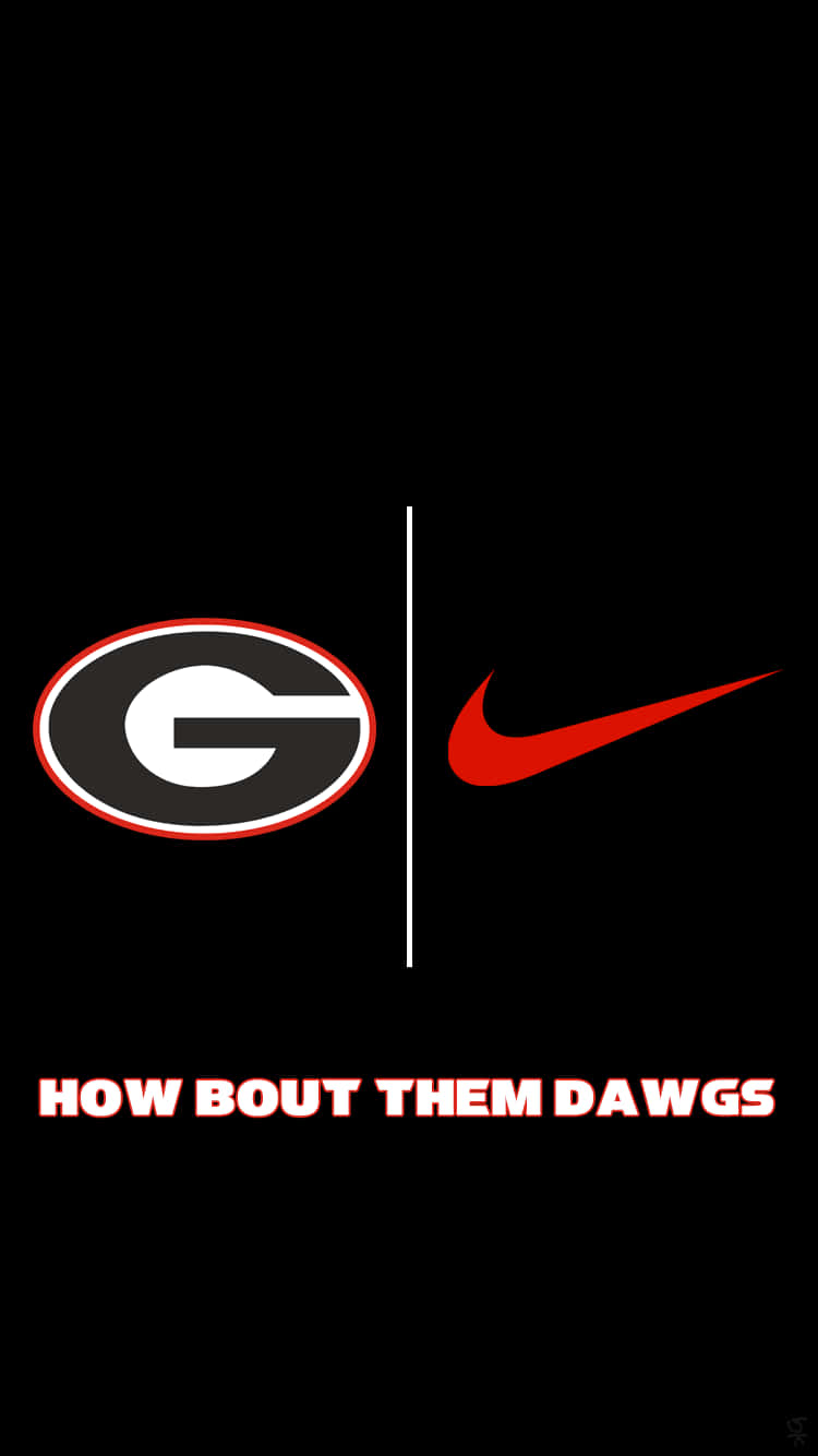 Georgia Bulldogs 和 Nike 標誌，以及 'HOW BOUT THEM DAWGS' 文字在黑色背景上。 — 喬治亞鬥牛犬 GIF 壁紙