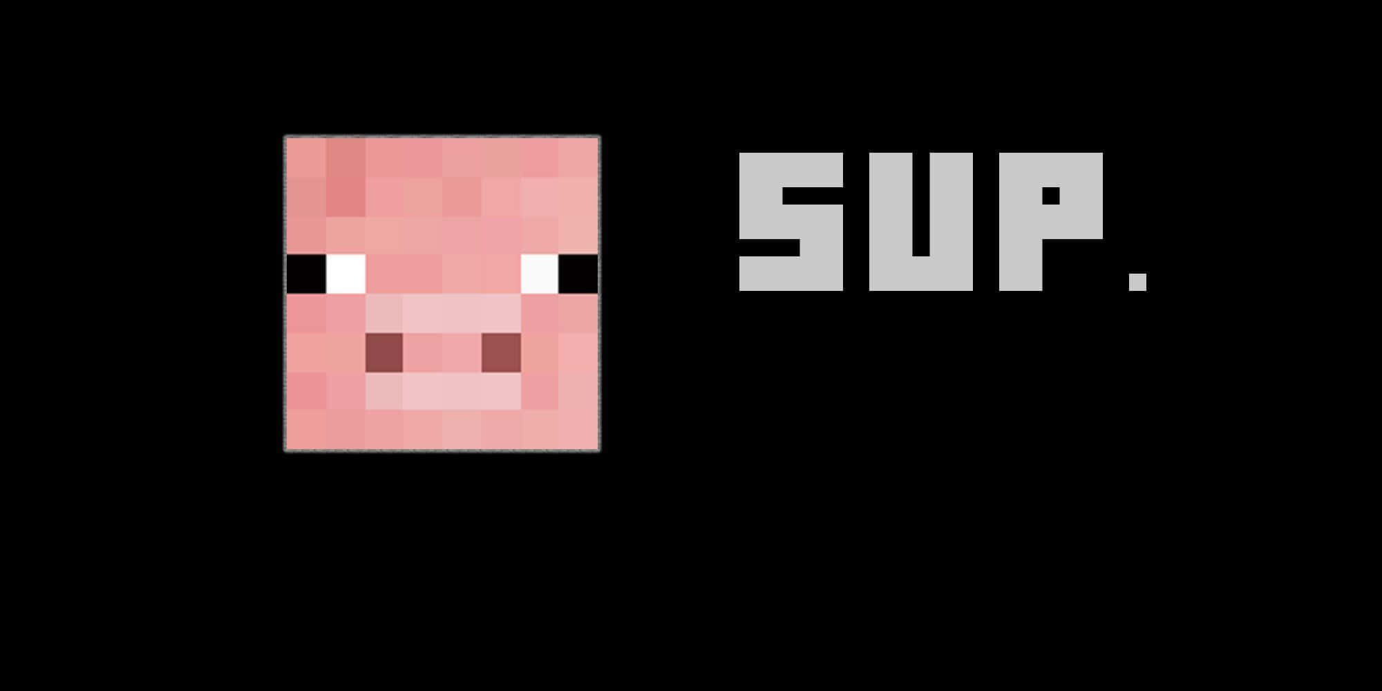 Minecraft Pig 桌布 壁紙 — 黑色背景上，一個像素化的粉紅色豬頭旁邊有SUP字樣。