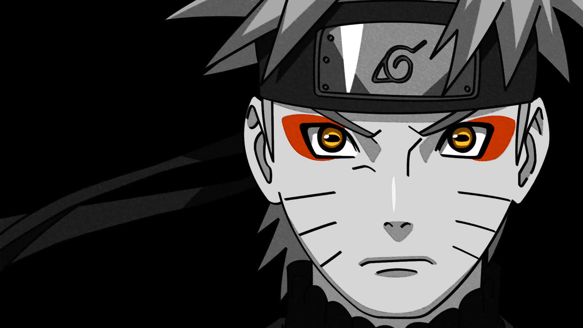 Naruto Sage Mode 桌布 壁紙 — 黑色背景上，一個擁有尖刺頭髮和發光橙色眼睛的動漫角色特寫。