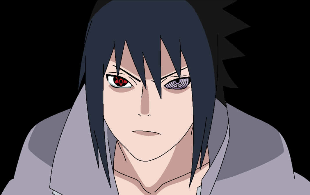 Rinnegan 桌布 壁紙 — 黑色背景上，一個擁有深色頭髮和對比鮮明的紅白眼睛的動漫角色特寫。