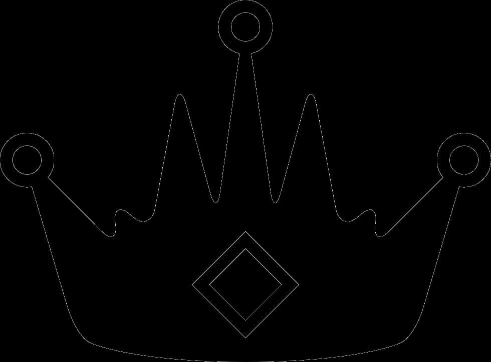 Black Crown 桌布 壁紙 — 黑色背景上，一個有五個尖點和中央鑽石形狀的皇冠的極簡白色線條畫。