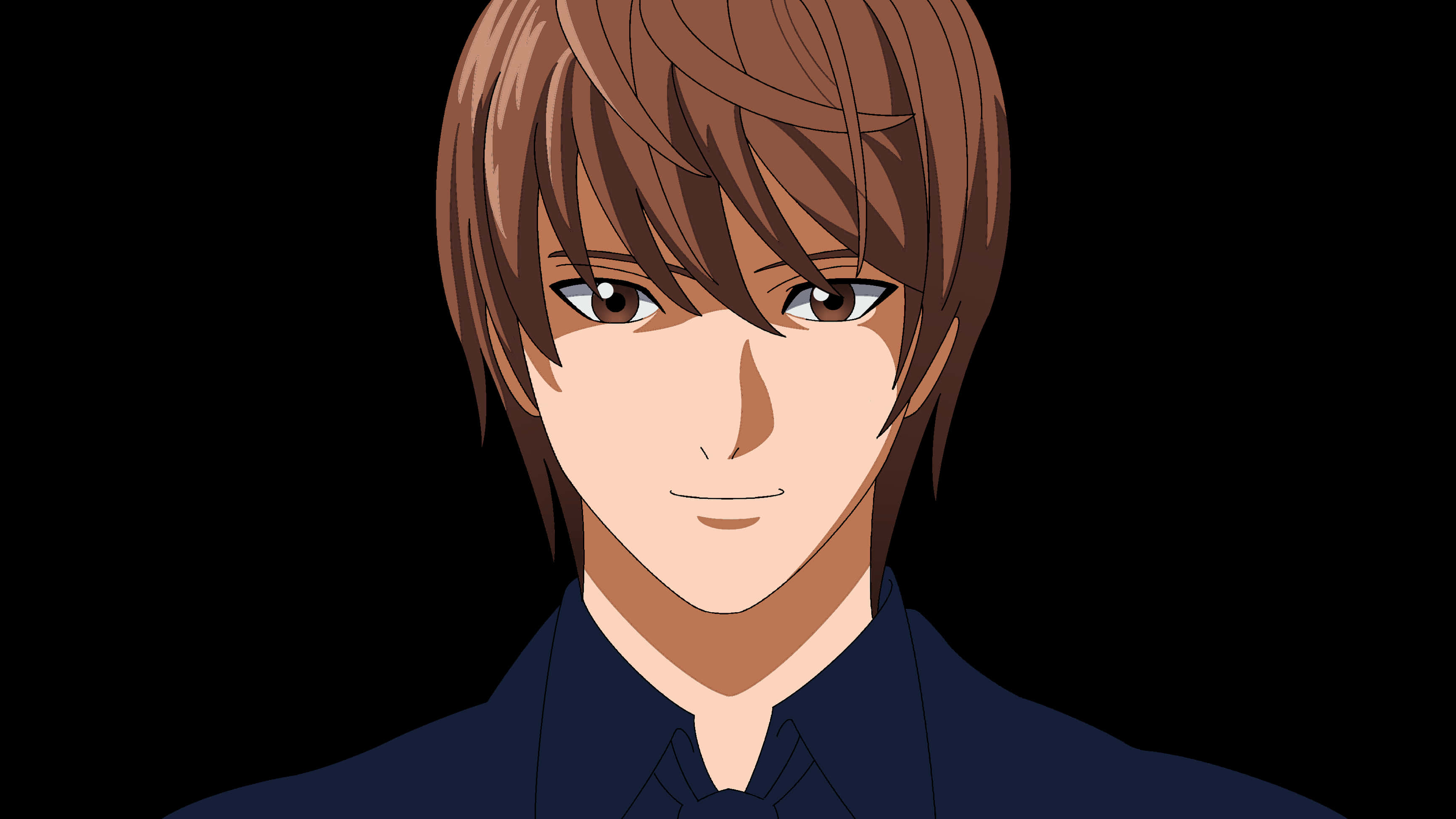Light Yagami 桌布 壁紙 — 黑色背景上，一個棕色頭髮、眼神銳利的動畫男性角色的特寫。
