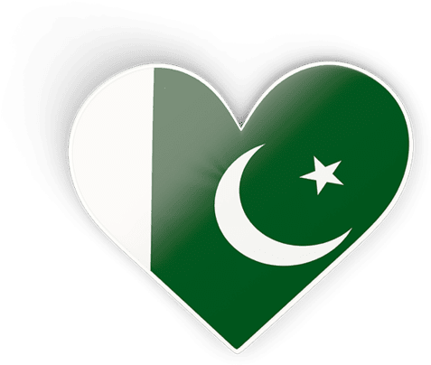 Flag Of Pakistan 桌布 壁紙 — 黑色背景上，一個閃亮的心形巴基斯坦國旗，帶有綠色白色的新月和星星。