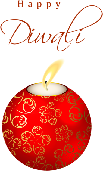 Festival 桌布 壁紙 — 黑色背景上，一支發光的紅色蠟燭帶有金色漩渦和「Happy Diwali」文字。