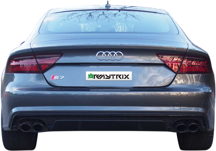 Cool Car 桌布 壁紙 — 黑色背景上，一輛時尚灰色奧迪S7跑車的後視圖，帶有紅色尾燈和雙排氣管。