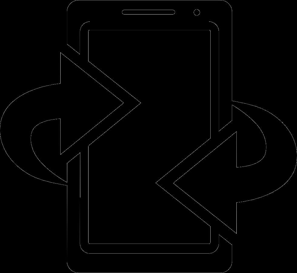 Mobile Phone 桌布 壁紙 — 黑色背景上，一部智慧型手機周圍有彎曲箭頭旋轉的極簡白色線條畫。
