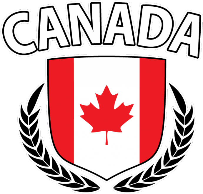 Canadian 桌布 壁紙 — 黑色背景上，加拿大國旗盾牌兩側有月桂花環，上方有粗體白色輪廓的加拿大文字。