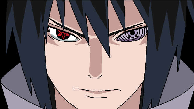 Rinnegan 桌布 壁紙 — 黑色背景上，動漫角色特寫，擁有對比鮮明的紅色和紫色眼睛以及深色尖刺頭髮。