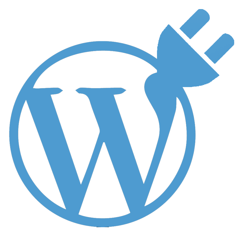 Wordpress Logo 桌布 壁紙 — 黑色背景上，圓形設計中整合了插頭圖示的藍色 WordPress 標誌。