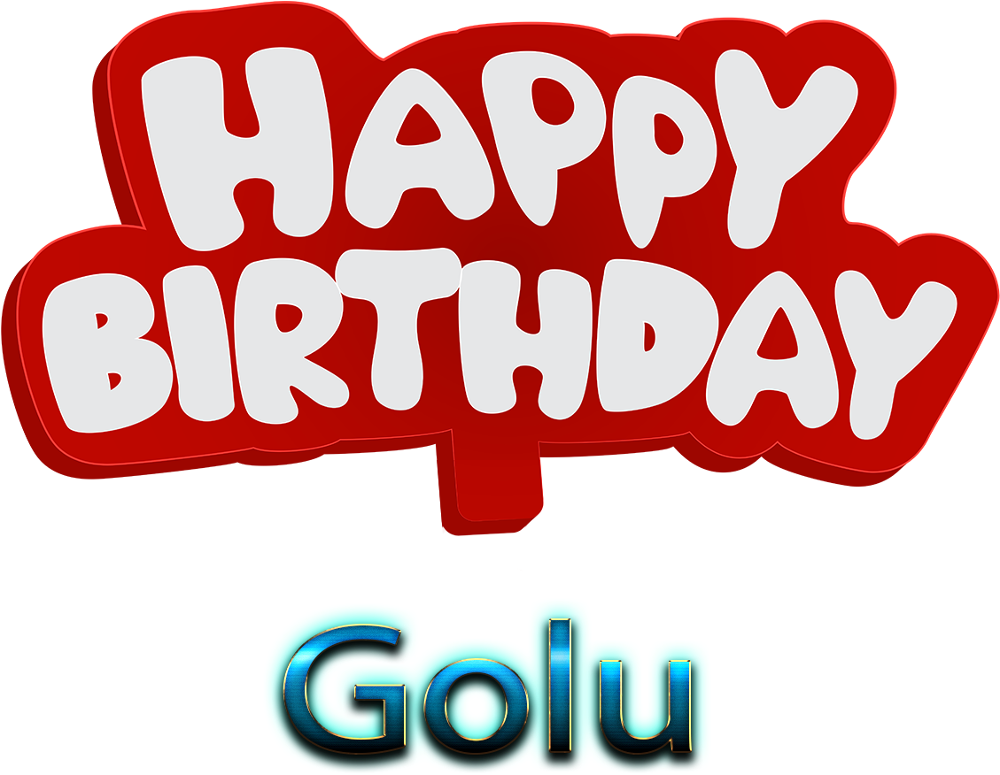 圖形 桌布 壁紙 — 黑色背景上，大膽的紅色和白色「HAPPY BIRTHDAY」文字，下方有發光的藍色「Golu」。