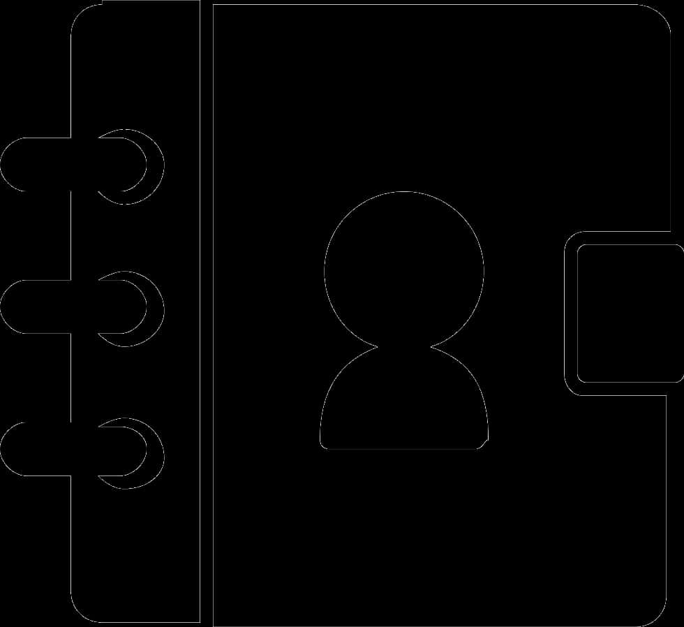 Address Logo 桌布 壁紙 — 黑色背景上，帶有人物圖示和三個圓形標籤的筆記本的簡約白色線條畫。